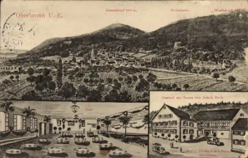 Ak Oberbronn Elsass Bas Rhin, Landschaft mit Immenkopf, Bickelstein, Gasthof zur Sonne, Gasthaus