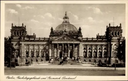 Ak Berlin Tiergarten, Reichstag, Bismarckdenkmal