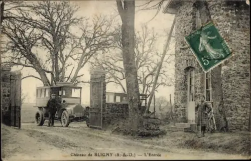 Ak Bligny sur Ouche Côte-d'Or, Château de  Eingang, Auto, Bäume, Kinder