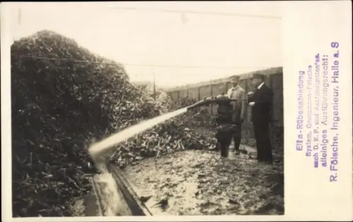 Foto Ak Rübenabladung, Reinigung, System Grundmann-Fölsche, Ingenieur R. Fölsche, Halle a. S.