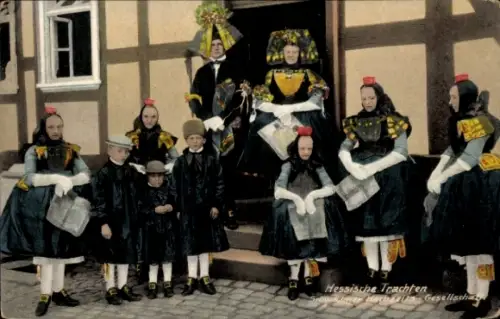 Ak Hessische Trachten, Mädchen in schwälmer Volkstrachten