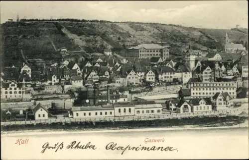 Ak Schwäbisch Hall in Württemberg, Blick auf den Ort mit Gaswerk