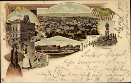 Litho Iserlohn im Märkischen Kreis, Gesamtansicht, Rathaus, Denkmal