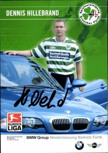 Autogrammkarte Fußballer Dennis Hillebrand, SpVgg Greuther Fürth, Autogramm
