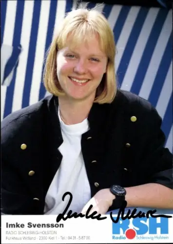 Autogrammkarte Moderatorin Imke Svensson, Portrait, Autogramm