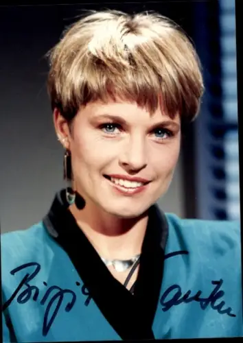 Autogrammkarte Moderatorin Birgit Schanzen, Portrait, Autogramm