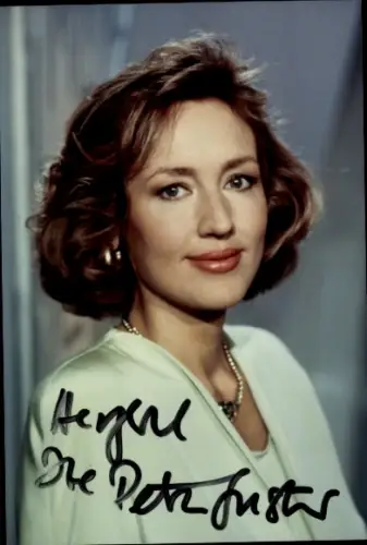 Autogrammkarte Moderatorin Petra Gerster, Portrait, Autogramm