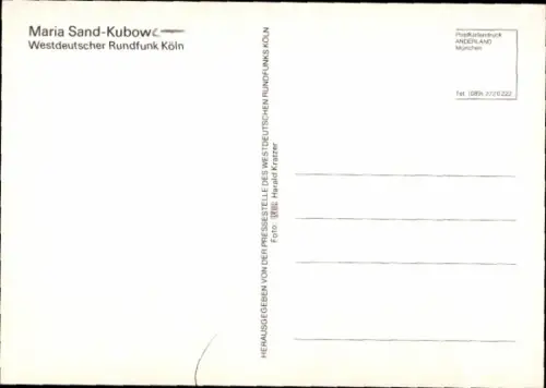 Autogrammkarte Moderatorin Maria Sand - Kubow, Portrait, Autogramm