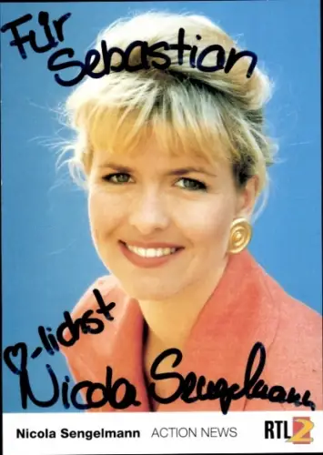 Autogrammkarte Moderatorin Nicola Sengelmann, Portrait, Autogramm