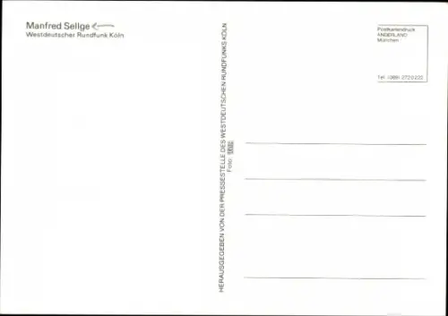 Autogrammkarte Moderator Manfred Sellge, Portrait, Autogramm