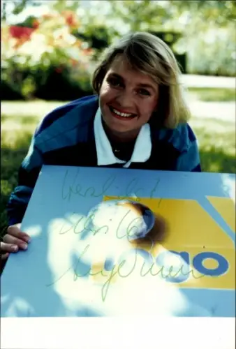 Autogrammkarte Moderatorin und Jounalistin Ulrike Angermann, Portrait, Autogramm