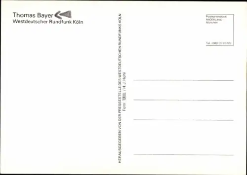 Autogrammkarte Moderator Thomas Bayer, Portrait, Autogramm