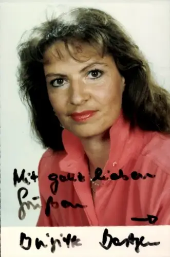 Autogrammkarte Moderatorin und Journalistin Brigitte Basgen, Portrait, Autogramm