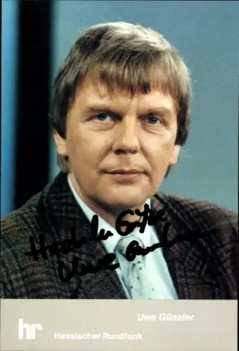 Autogrammkarte Moderator Uwe Günzler, Portrait, Autogramm