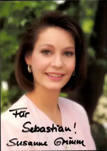 Autogrammkarte Moderatorin Susanne Grimm, Portrait, Autogramm