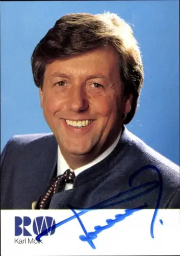 Autogrammkarte Moderator Karl Moik, Portrait, Autogramm