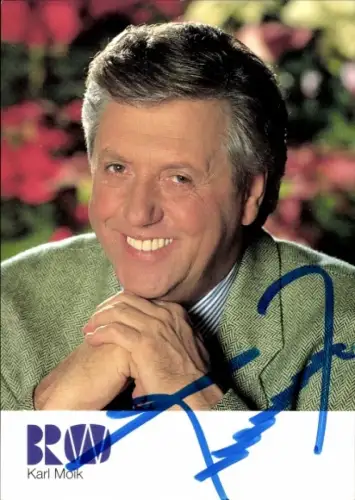 Autogrammkarte Moderator Karl Moik, Portrait, Autogramm