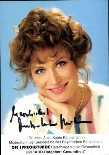 Autogrammkarte Moderatorin Dr. med. Antje Kathrin Kühnemann, Portrait, Autogramm