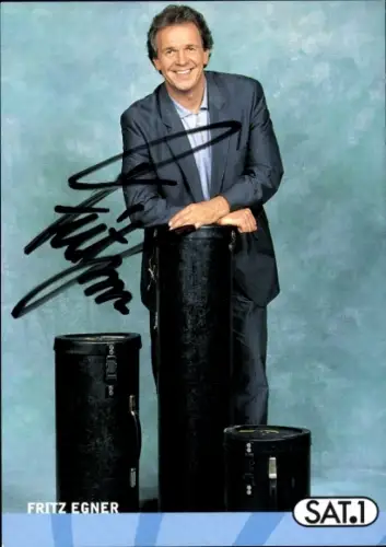 Autogrammkarte Moderator Fritz Egner, Portrait, Autogramm