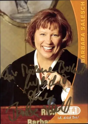 Autogrammkarte Richterin Barbara Salesch, Portrait, Autogramm