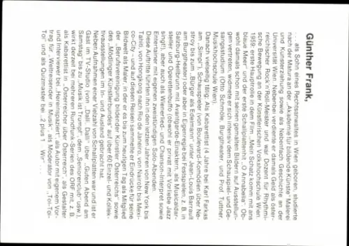 Autogrammkarte Moderator Günther Frank, Portrait, Autogramm