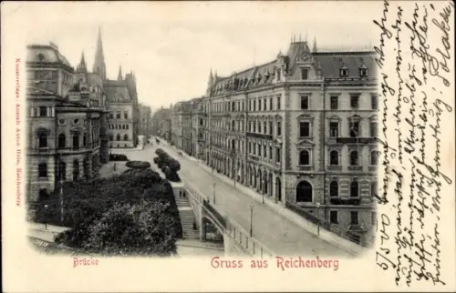Ak Liberec Reichenberg in Böhmen, Brücke, Straßenpartie