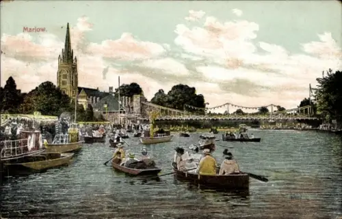 Ak Marlow South East England, Ruderboote, Brücke