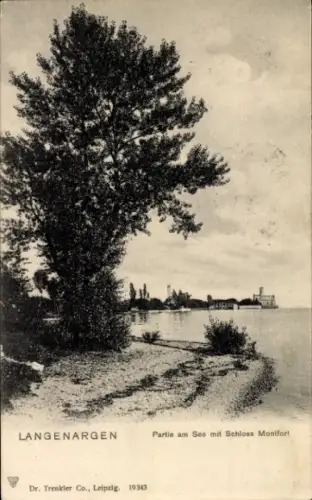 Ak Langenargen am Bodensee, Partie am See, Schloss Montfort, Baum, Wasser