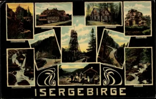 Ak Isergebirge Schlesien, Nussstein b. Handorf, Wittighaus, Hubertusbaude, Sieghübel, Tafelfichte