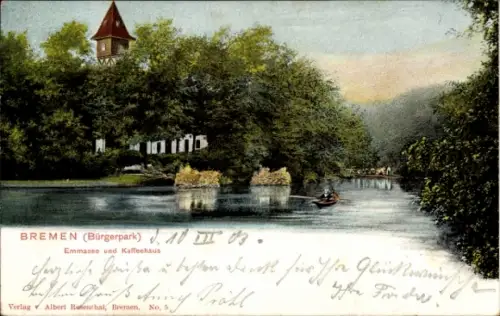 Ak Hansestadt Bremen, Bürgerpark, Emmasee, Kaffeehaus