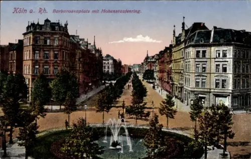 Ak Köln am Rhein, Barbarossaplatz, Hohenstaufenring, Fontänen