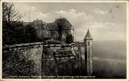 Ak Königstein an der Elbe Sächsische Schweiz, Festung  Georgenburg, Hungerturm, Sächsische Schwei