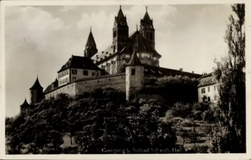 Ak Comburg Schwäbisch Hall in Württemberg, Comburg, Schloss, Bäume, Schwarz-Weiß-Foto