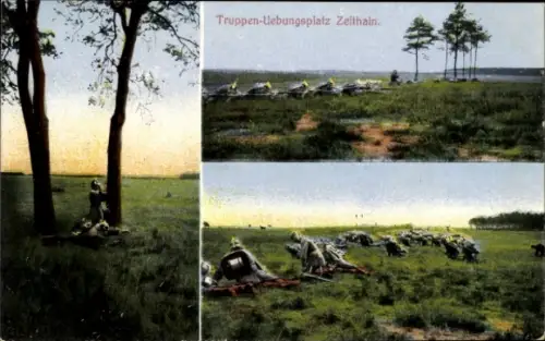 Ak Zeithain in Sachsen, Truppenübungsplatz, Soldaten, Wiese, Bäume, militärische Übungen