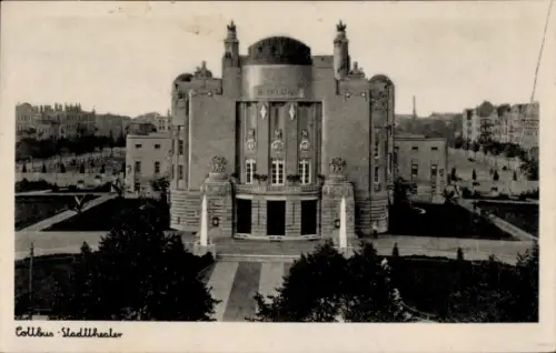 Ak Cottbus in der Niederlausitz, Cottbus Stadttheater, Schwarz-Weiß, Gartenanlage