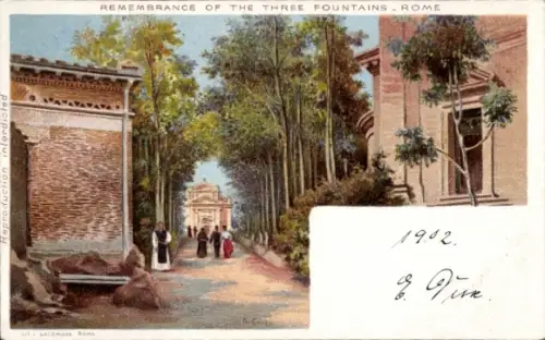 Litho Roma Rom Lazio, Partie durch die Allee, trois fontaines, Geistlicher