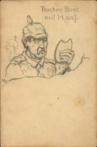 Handgemalt Ak Trocken Brot mit Hanf, Deutscher Soldat
