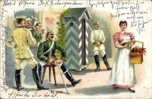 Künstler Ak Soldaten schauen einer Frau hinterher, Dienstmädchen