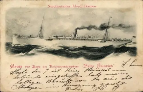 Ak Reichspostdampfer Prinz Heinrich, Norddeutscher Lloyd Bremen NDL