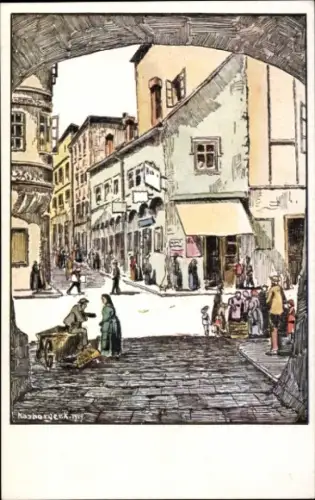 Künstler Ak Rasberger, Wels in Oberösterreich, Blick in die Schmiedgasse