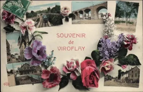 Ak Viroflay Yvelines,  mit Blumenrahmen, Bilder von  Text 'Souvenir de Viroflay'