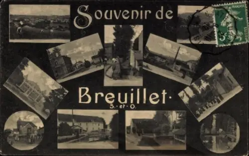 Ak Breuillet Essonne,  mit mehreren Bildern, Schriftzug 'Souvenir de Breuillet', grüne Briefmarke