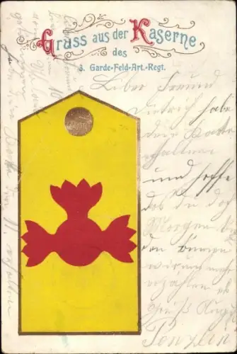 Ak Berlin Mitte, 3. Garde Feld Artillerie Regiment, Gruß aus der Kaserne, Uniform Schulterklappe