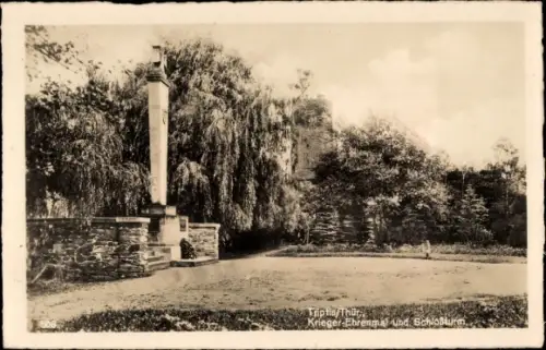 Ak Triptis in Thüringen, Kriegerehrenmal und Schloßturm