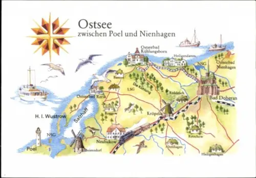 Landkarten Ak Ostsee zwischen Poel und Nienhagen