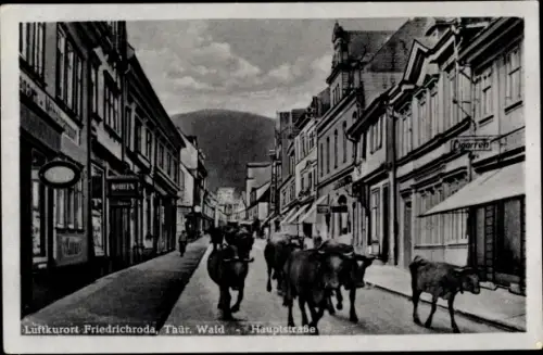 Ak Friedrichroda im Thüringer Wald, Viehtrieb durch die Hauptstraße