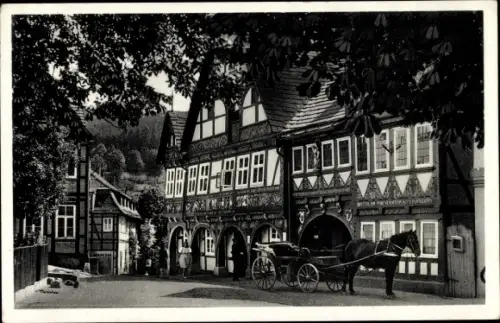 Ak Schieder Schwalenberg Nordrhein Westfalen, Rathaus, Pferdekutsche