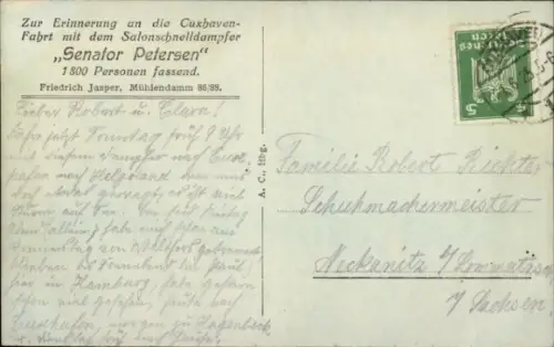 Ak Doppelschraubendampfer Senator Petersen, HADAG