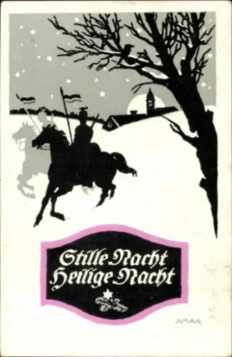 Künstler Ak Glückwunsch Weihnachten, Stille Nacht, heilige Nacht, Reiter, Soldaten
