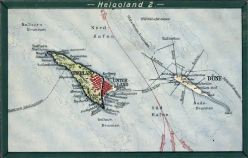 Landkarten Ak Nordseeinsel Helgoland, Süd-Hafen, Nord-Hafen, Oberland, Unterland